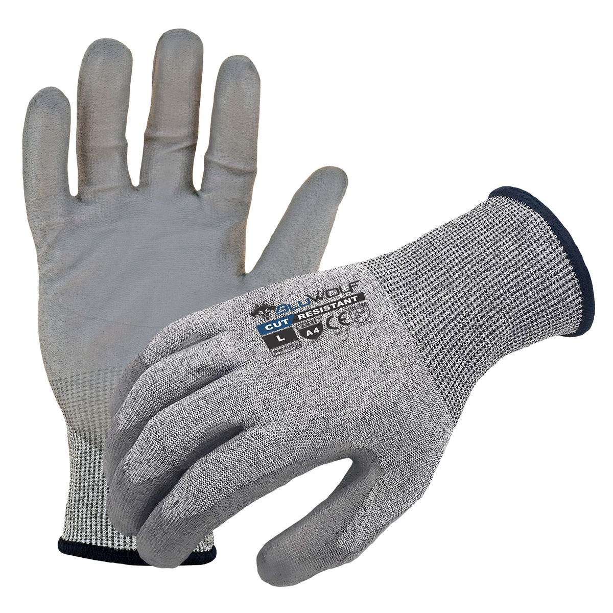 Hyper Tough HPPE ANSI A4 Anti Cut PU Coated Work Gloves, Full