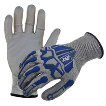  18-Gauge Seamless HPPE-Blend ANSI A4 Cut Resistant Gloves with a PU Palm Coating and Blue Low-Profile TPR Impact Protection | BW4010