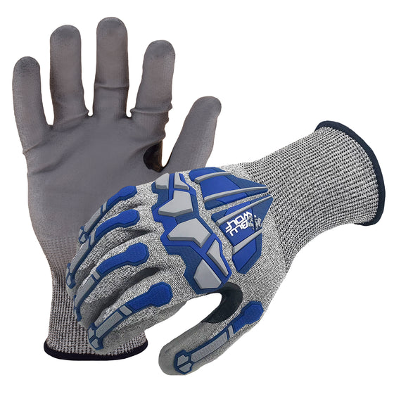 Blue HPPE Level 3 Cut Resistant Gloves, Polyurethane Coated