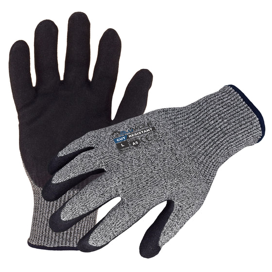 13-Gauge Seamless HPPE-Blend ANSI A5 Cut Resistant Gloves with a Sandy-Foam Nitrile Palm Coating | BW5000