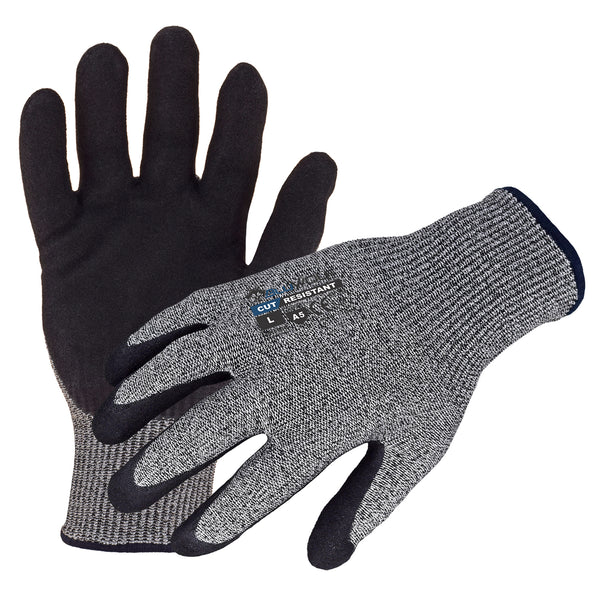 13-Gauge Seamless HPPE-Blended, ANSI A5 Cut Resistant Work Gloves with a Sandy-Foam Nitrile Palm Coating | BW5000
