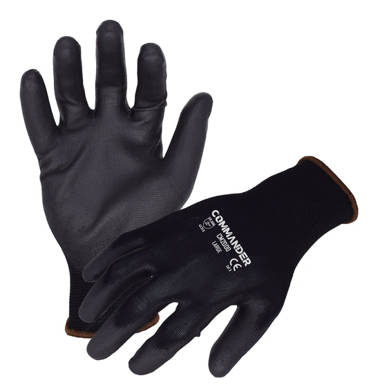 13-Gauge Seamless Black Nylon Work Gloves with a Polyurethane Palm Coating | CM2000