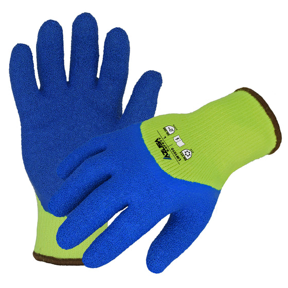 7-Gauge Seamless Lime Acrylic Winter Glove with Brushed Fleece Interior and Blue Crinkle-Latex 3/4 Coating | LW1010